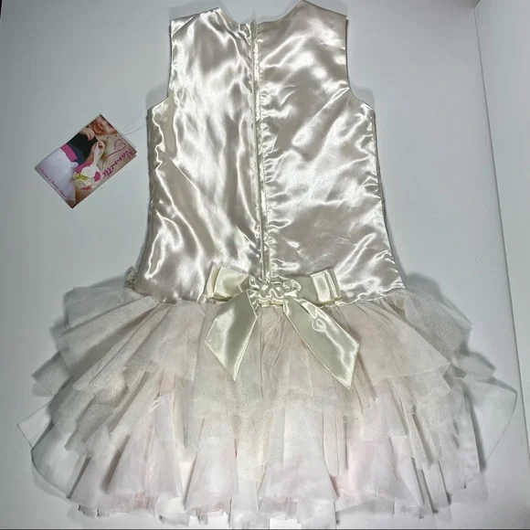 NWT ivory embroidery on satin with glittery tulle ruffle dress size 10